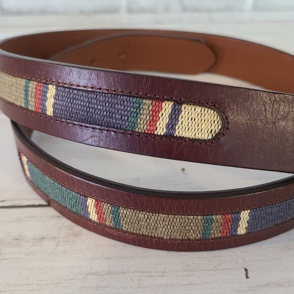 Duluth Trading Company Mens Leather Fabric Belt Brass Buckle Classic Quality 36 - Picture 2 of 8